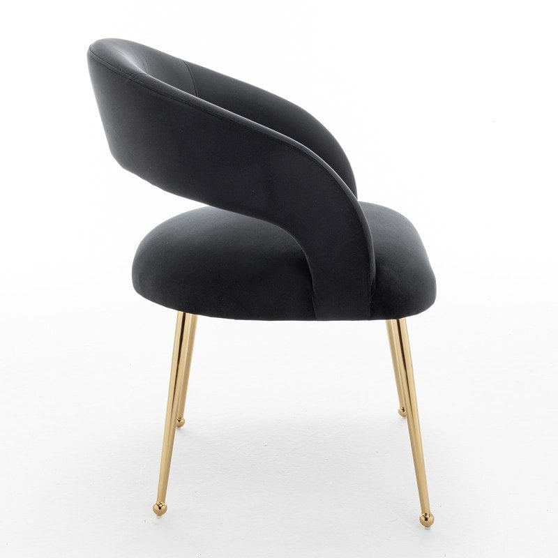 Chaise de salle à manger moderne du milieu du siècle en velours avec dossier ouvert