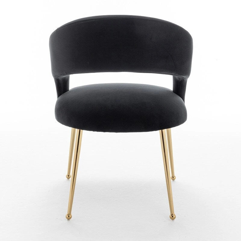 Chaise de salle à manger moderne du milieu du siècle en velours avec dossier ouvert