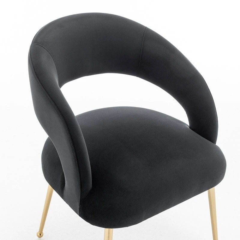 Chaise de salle à manger moderne du milieu du siècle en velours avec dossier ouvert