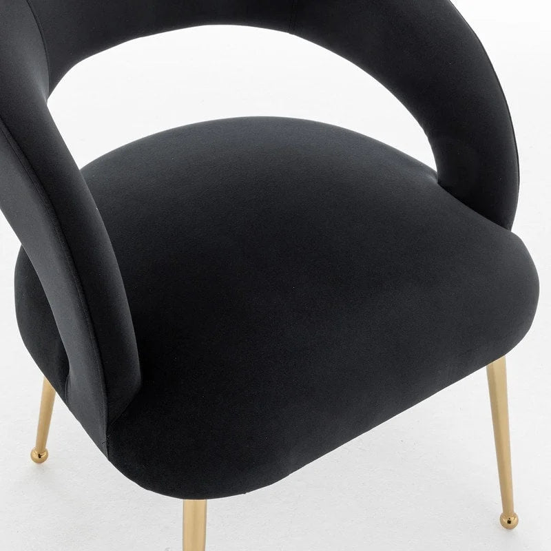 Chaise de salle à manger moderne du milieu du siècle en velours avec dossier ouvert