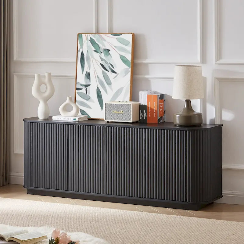 Meuble de rangement, Meuble TV avec motif ondulé, Buffet, Meuble à rayures verticales en bois