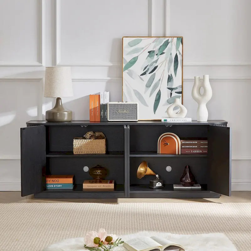 Meuble de rangement, Meuble TV avec motif ondulé, Buffet, Meuble à rayures verticales en bois