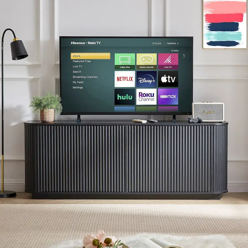 Meuble de rangement, Meuble TV avec motif ondulé, Buffet, Meuble à rayures verticales en bois