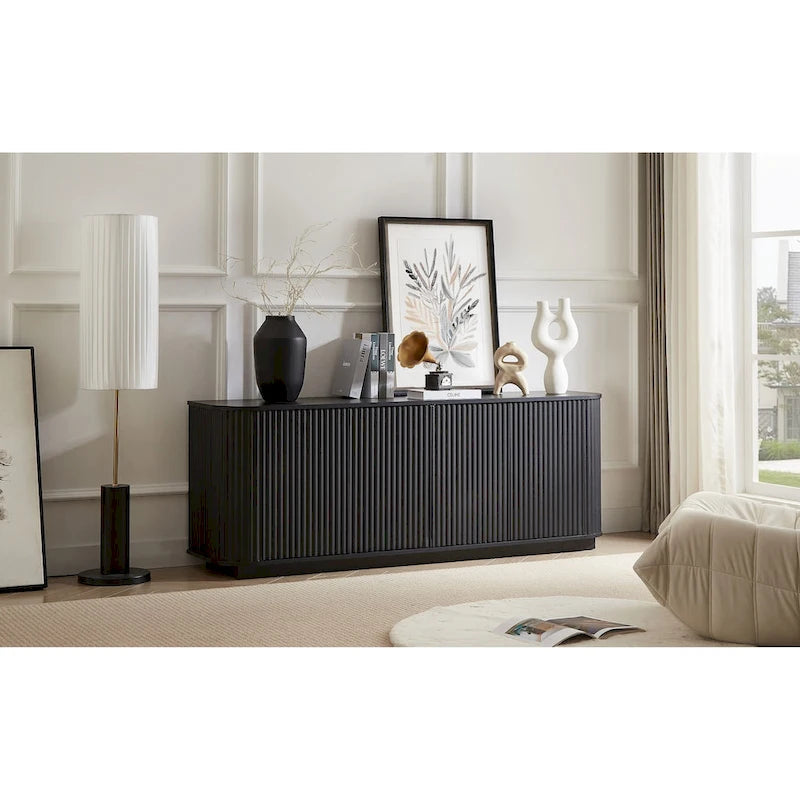 Meuble de rangement, Meuble TV avec motif ondulé, Buffet, Meuble à rayures verticales en bois