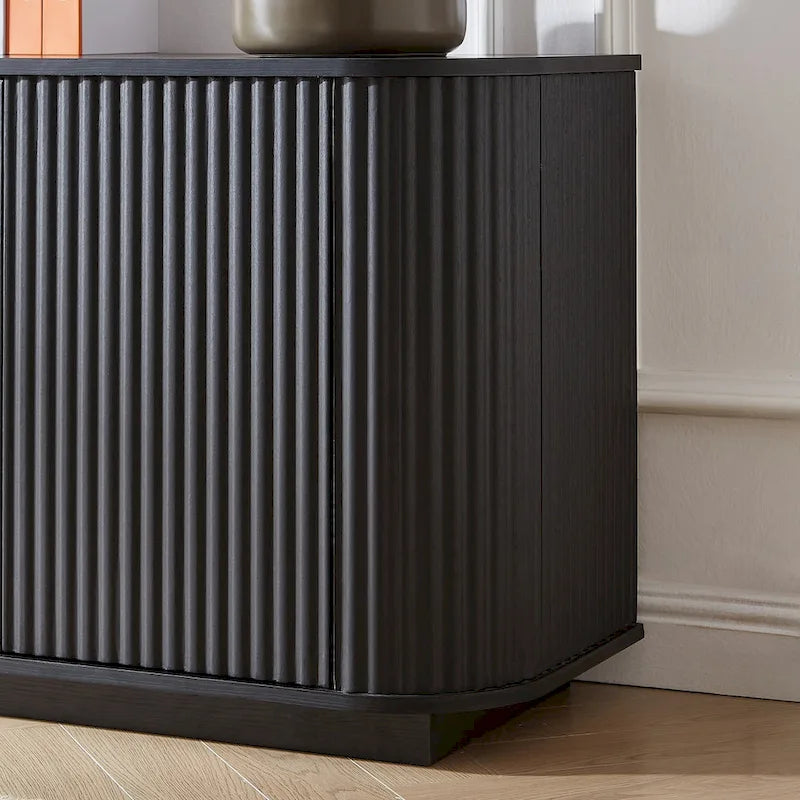 Meuble de rangement, Meuble TV avec motif ondulé, Buffet, Meuble à rayures verticales en bois
