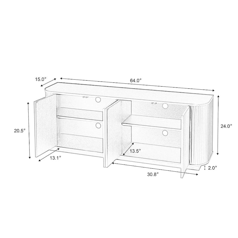 Meuble de rangement, Meuble TV avec motif ondulé, Buffet, Meuble à rayures verticales en bois