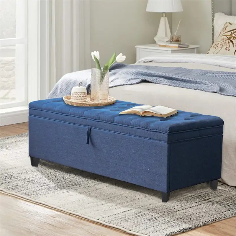 Banc de rangement ottoman extra long pour entrée avec coffre de rangement à couvercle rabattable