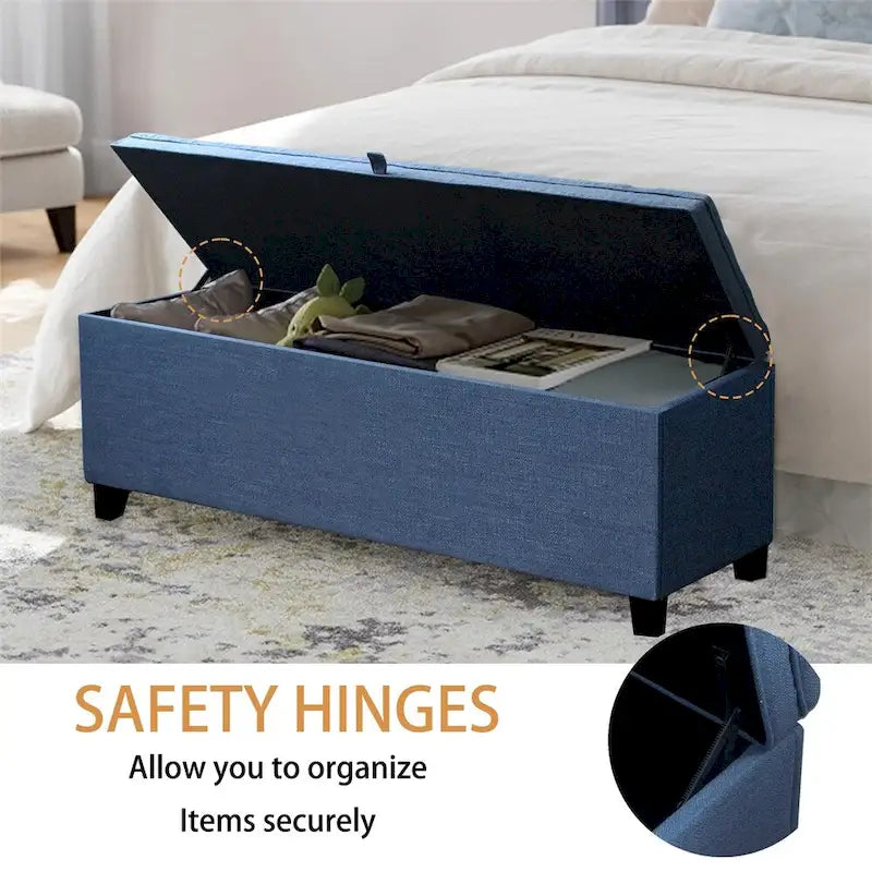 Banc de rangement ottoman extra long pour entrée avec coffre de rangement à couvercle rabattable