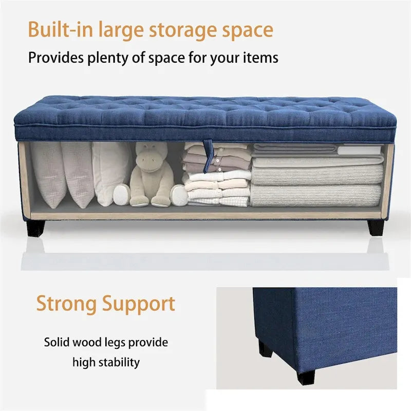 Banc de rangement ottoman extra long pour entrée avec coffre de rangement à couvercle rabattable