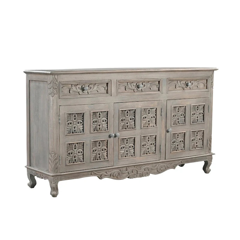 Buffet en bois massif sculpté 3 tiroirs 3 portes Clara