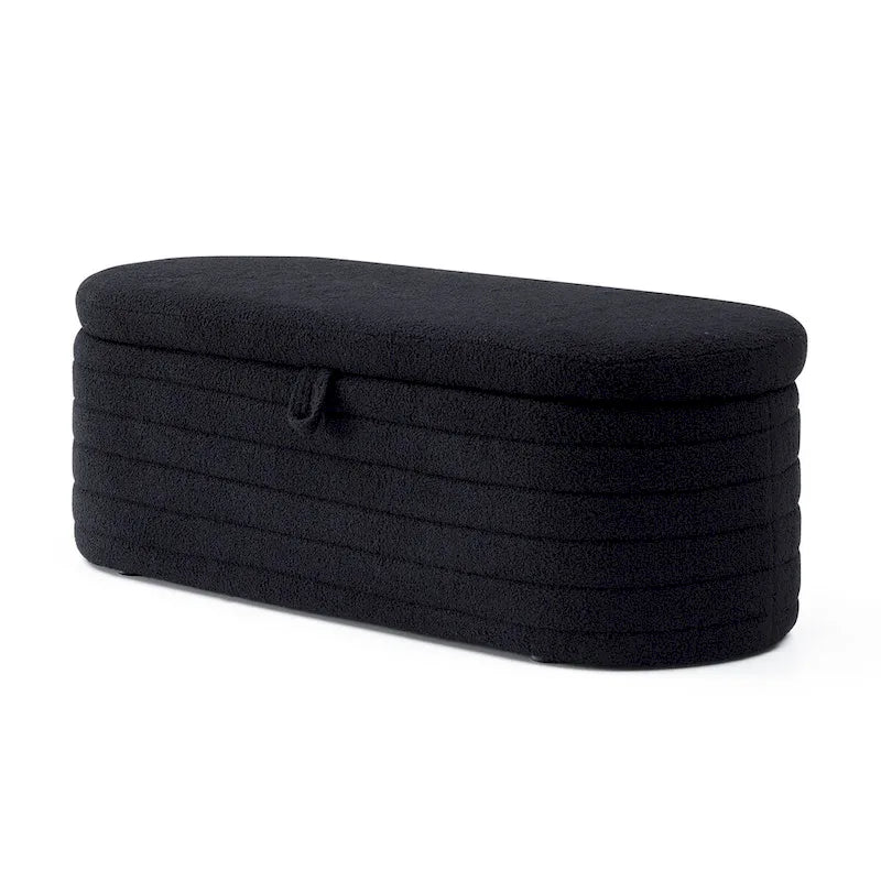 Banc de bout de lit moderne avec rangement, tissu sherpa capitonné, grand banc de rangement, pouf, tabouret à chaussures, long banc pour chambre à coucher