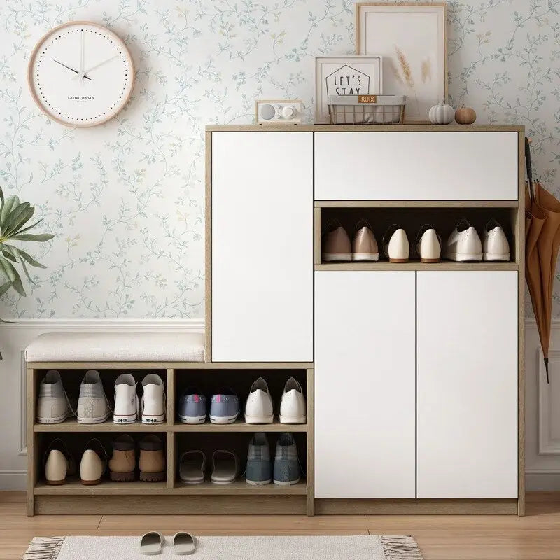 Meuble à chaussures 2-en-1 multifonctionnel avec étagères réglables, banc de rangement à chaussures avec siège rembourré