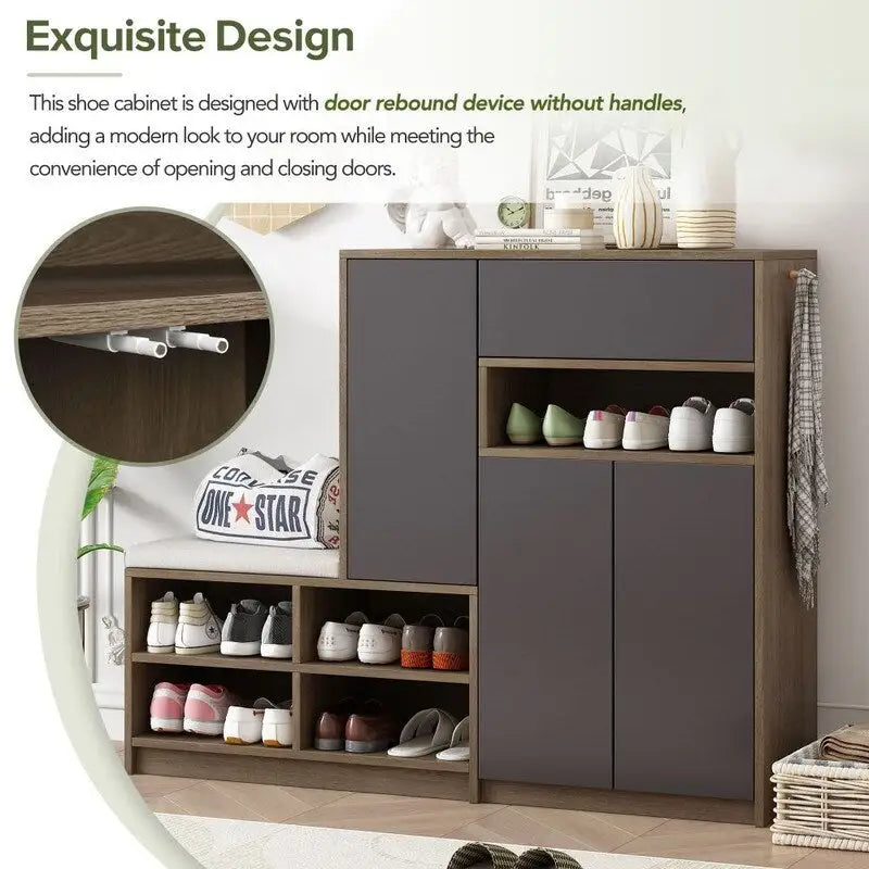 Meuble à chaussures 2-en-1 multifonctionnel avec étagères réglables, banc de rangement à chaussures avec siège rembourré