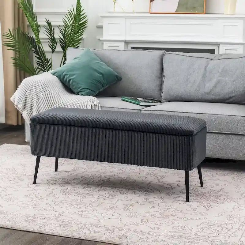 Banc de rangement en velours Adeco, 112 cm, bout de lit