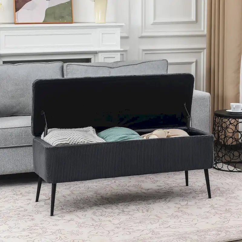 Banc de rangement en velours Adeco, 112 cm, bout de lit