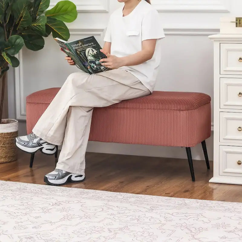 Banc de rangement en velours Adeco, 112 cm, bout de lit