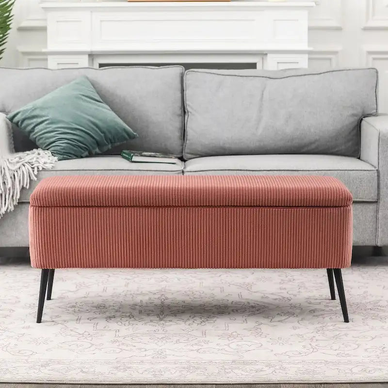 Banc de rangement en velours Adeco, 112 cm, bout de lit