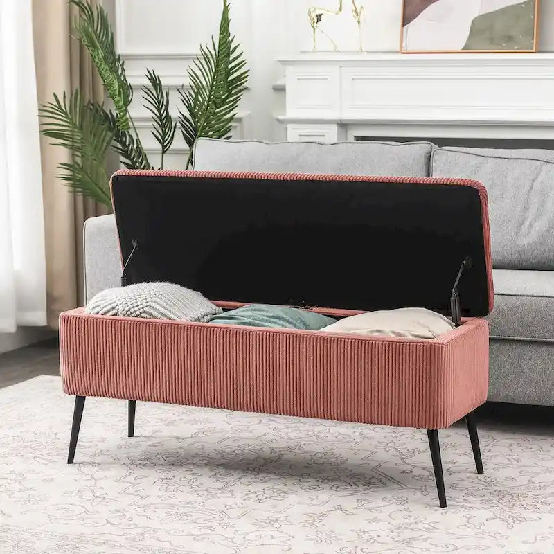Banc de rangement en velours Adeco, 112 cm, bout de lit