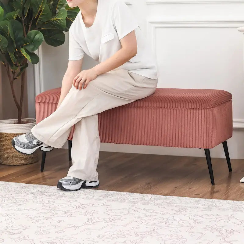 Banc de rangement en velours Adeco, 112 cm, bout de lit