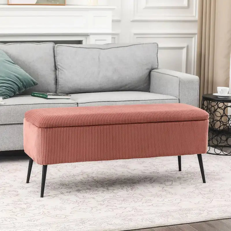 Banc de rangement en velours Adeco, 112 cm, bout de lit