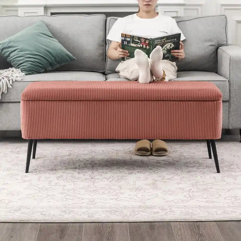 Banc de rangement en velours Adeco, 112 cm, bout de lit