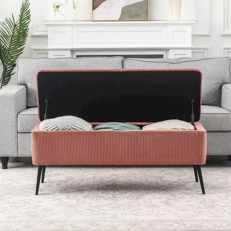 Banc de rangement en velours Adeco, 112 cm, bout de lit