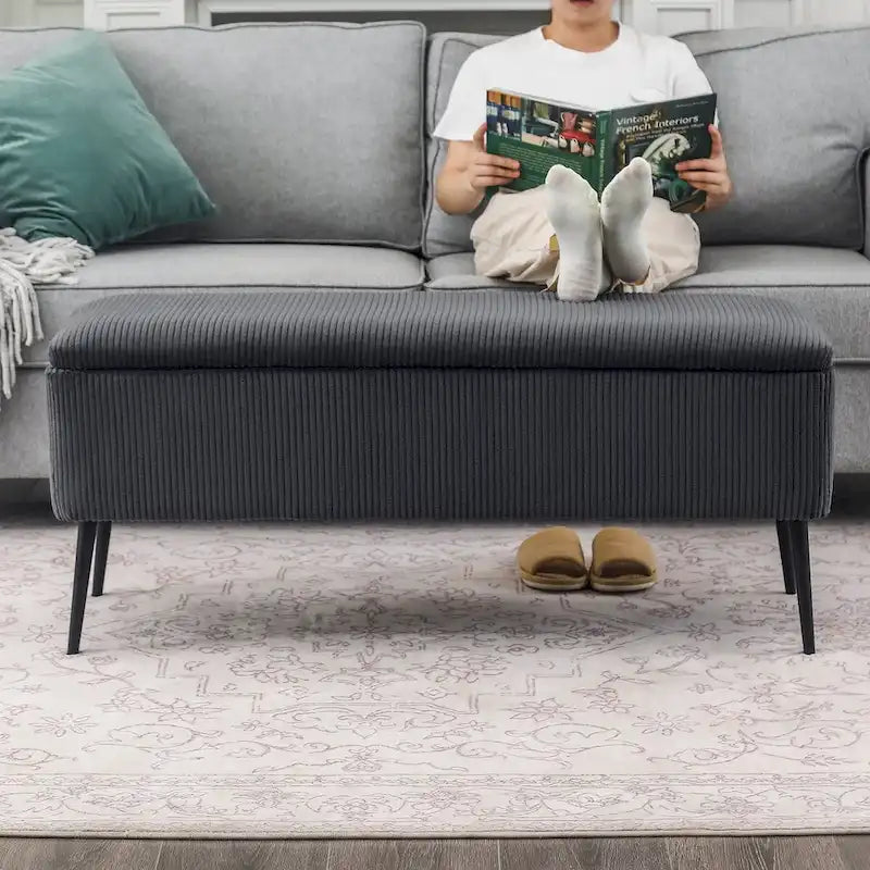 Banc de rangement en velours Adeco, 112 cm, bout de lit