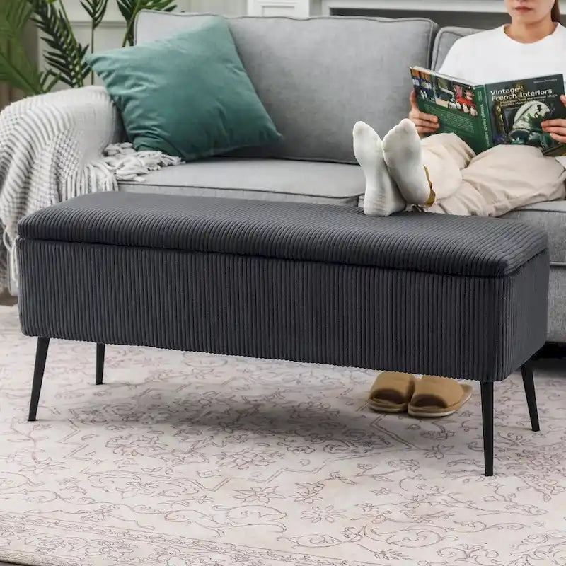 Banc de rangement en velours Adeco, 112 cm, bout de lit