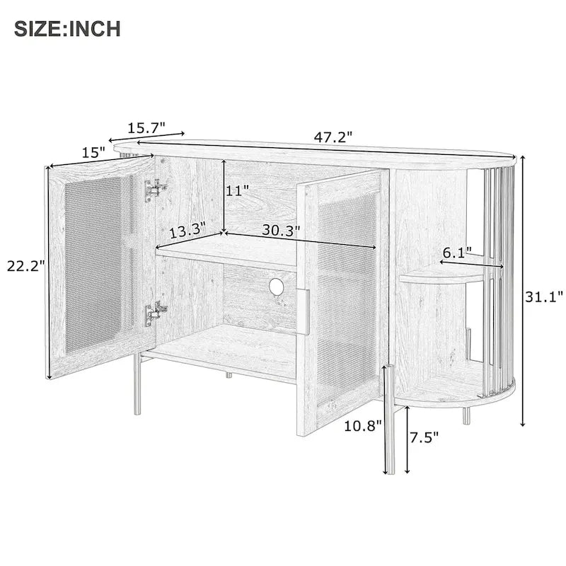 Buffet incurvé élégant avec bordure dorée