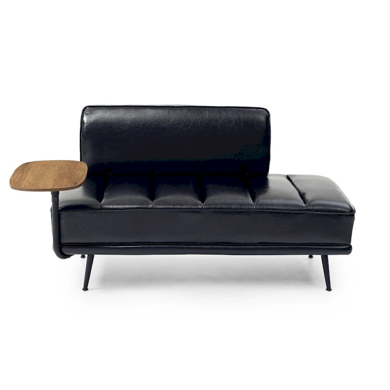 Banc de bout de lit de 56,3 po de large, rembourré en similicuir avec table d'appoint, plateau pivotant à 360 degrés, pouf d'entrée, pieds en métal