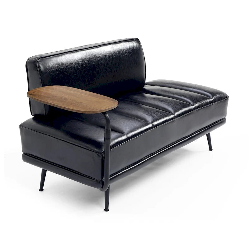 Banc de bout de lit de 56,3 po de large, rembourré en similicuir avec table d'appoint, plateau pivotant à 360 degrés, pouf d'entrée, pieds en métal
