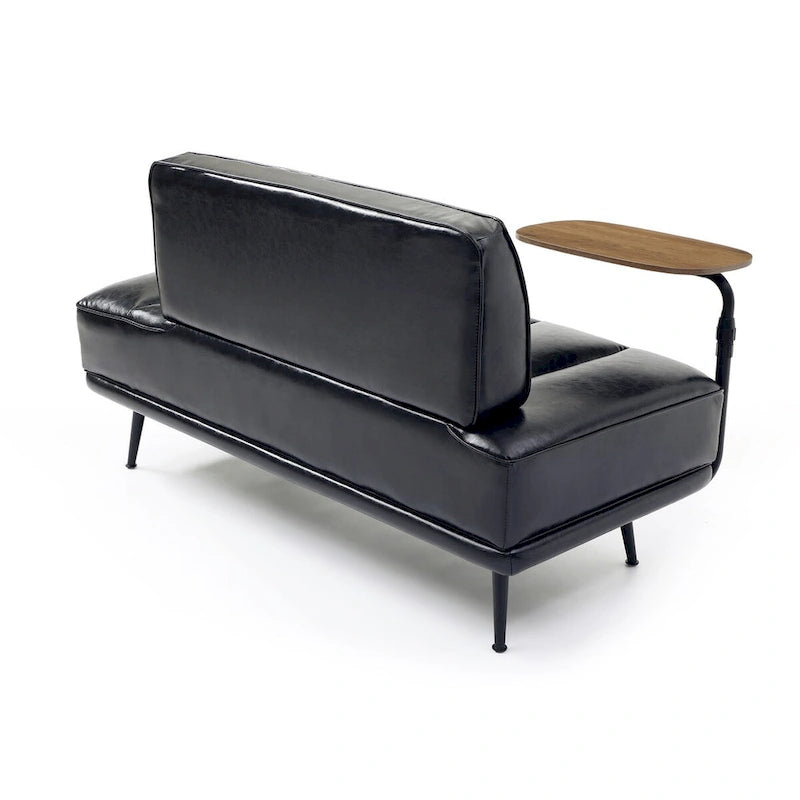 Banc de bout de lit de 56,3 po de large, rembourré en similicuir avec table d'appoint, plateau pivotant à 360 degrés, pouf d'entrée, pieds en métal
