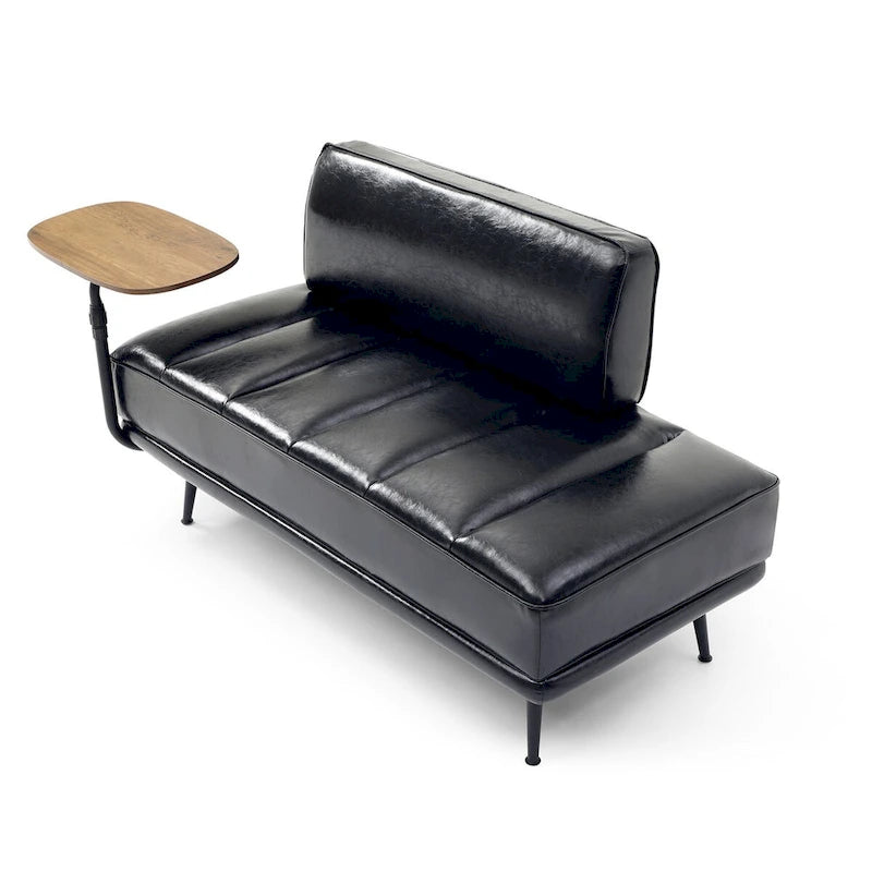 Banc de bout de lit de 56,3 po de large, rembourré en similicuir avec table d'appoint, plateau pivotant à 360 degrés, pouf d'entrée, pieds en métal