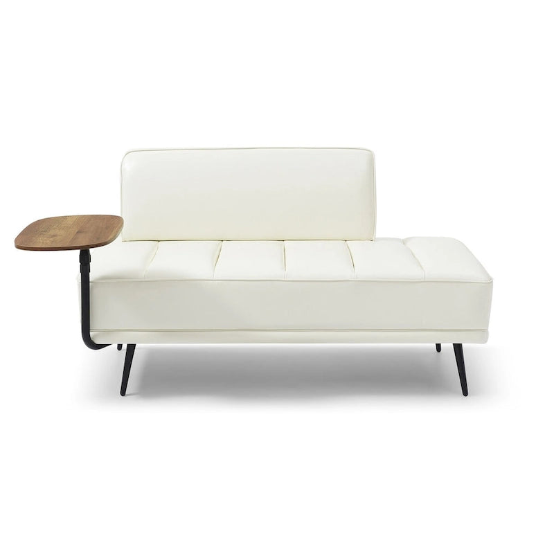 Banc de bout de lit de 56,3 po de large, rembourré en similicuir avec table d'appoint, plateau pivotant à 360 degrés, pouf d'entrée, pieds en métal