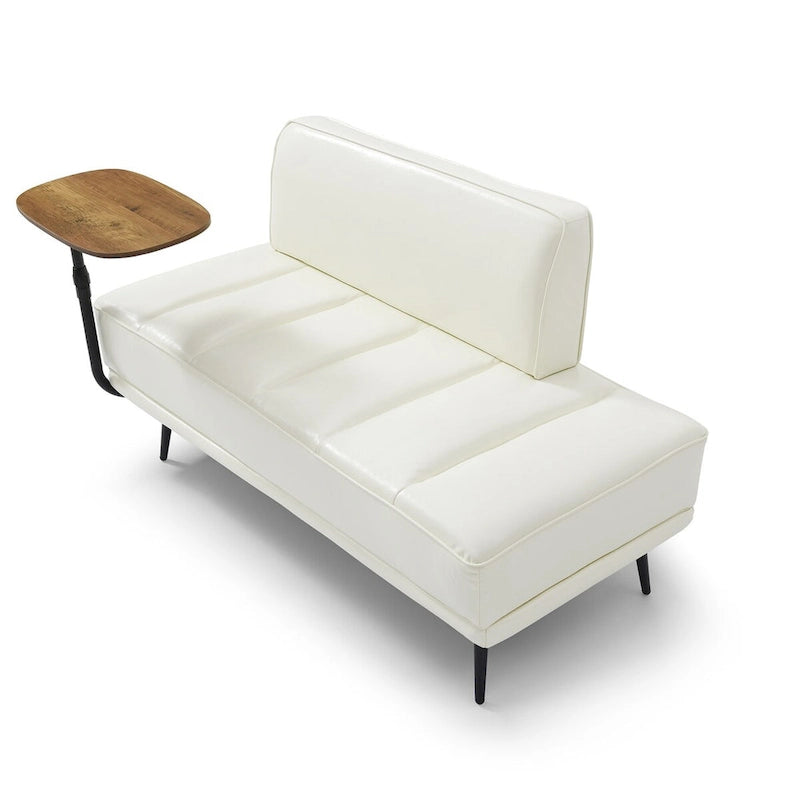 Banc de bout de lit de 56,3 po de large, rembourré en similicuir avec table d'appoint, plateau pivotant à 360 degrés, pouf d'entrée, pieds en métal