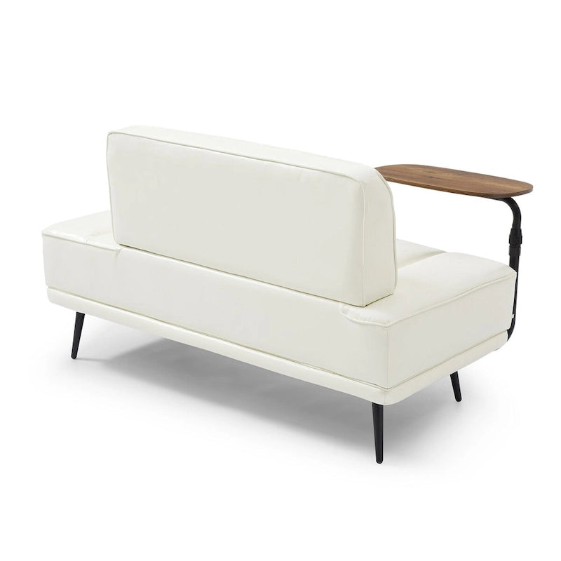 Banc de bout de lit de 56,3 po de large, rembourré en similicuir avec table d'appoint, plateau pivotant à 360 degrés, pouf d'entrée, pieds en métal
