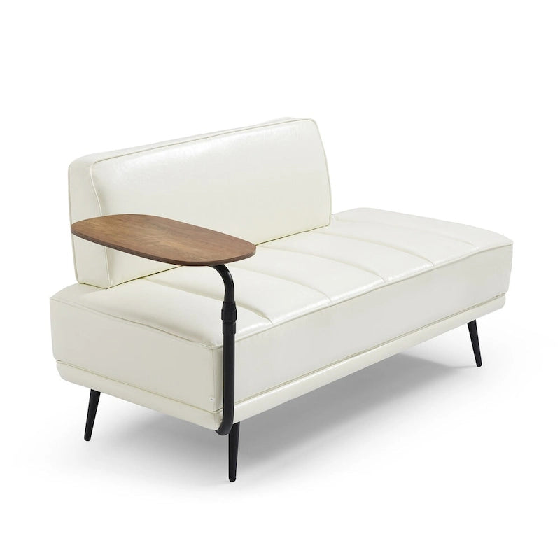 Banc de bout de lit de 56,3 po de large, rembourré en similicuir avec table d'appoint, plateau pivotant à 360 degrés, pouf d'entrée, pieds en métal