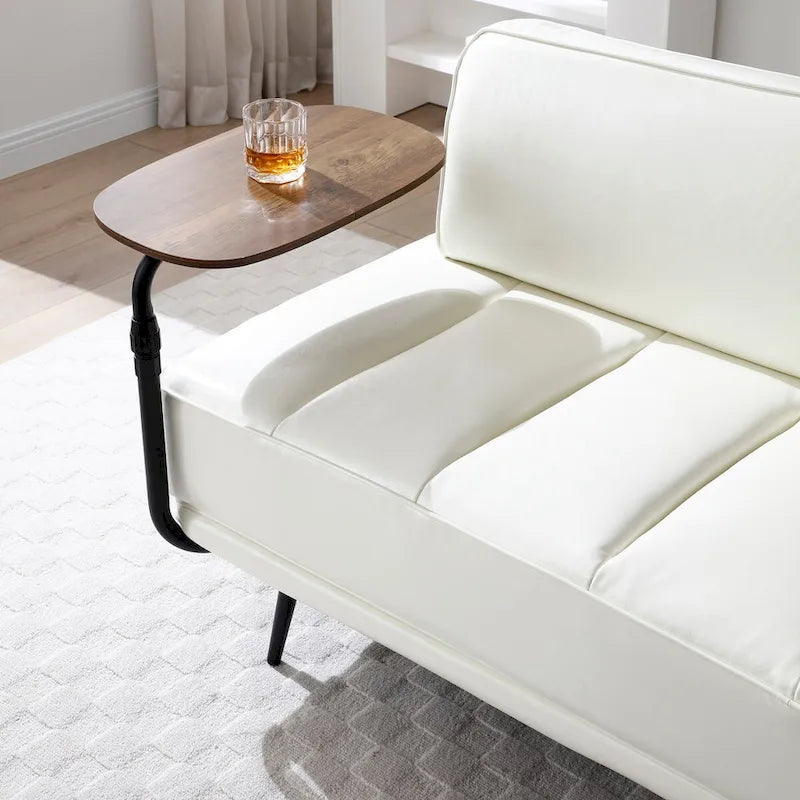 Banc de bout de lit de 56,3 po de large, rembourré en similicuir avec table d'appoint, plateau pivotant à 360 degrés, pouf d'entrée, pieds en métal