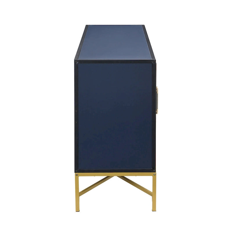 Caractéristiques Distinctives d'un Bahut à Quatre Portes avec Design en Métal et Piétement Croisé, Adapté aux Salons