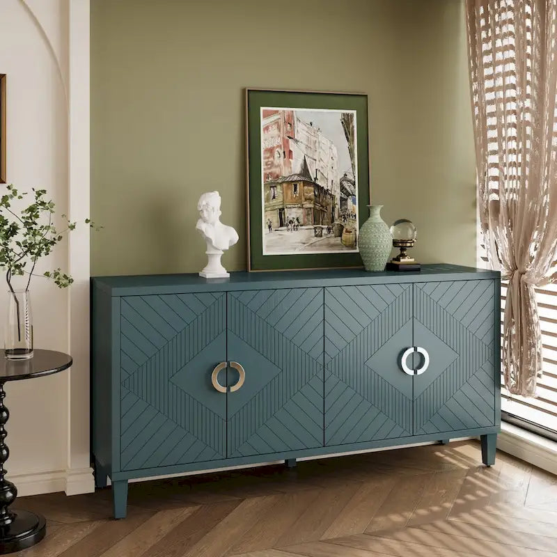 Meuble de rangement 4 portes avec pieds en pin et MDF