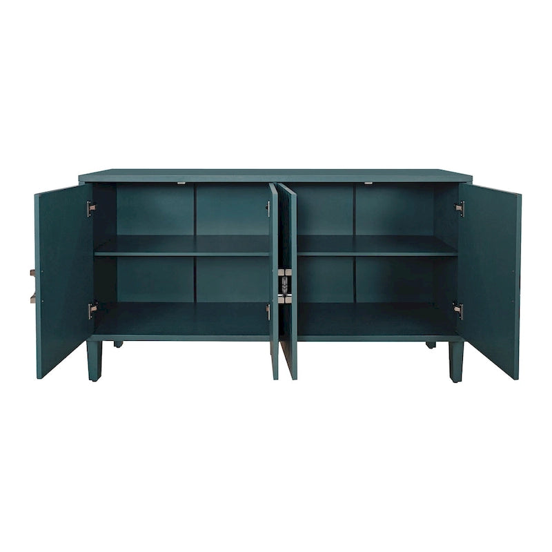 Meuble de rangement 4 portes avec pieds en pin et MDF