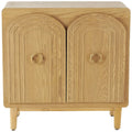Armoire de chambre à 2 portes sculptée en bois d'inspiration Art déco géométrique avec poignées en anneaux dorés - Marron - Roche River Decor