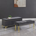 Grand ensemble de bancs de rangement, bancs combinés 2-en-1 avec garniture cloutée, bancs en velours capitonné avec pieds dorés, supporte 113 kg