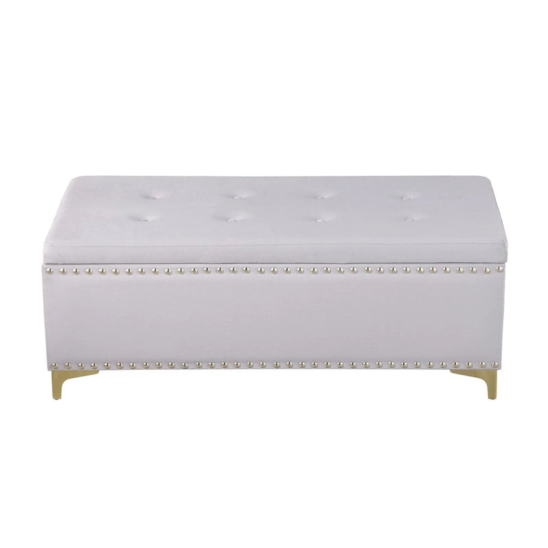 Grand ensemble de bancs de rangement, bancs combinés 2-en-1 avec garniture cloutée, bancs en velours capitonné avec pieds dorés, supporte 113 kg