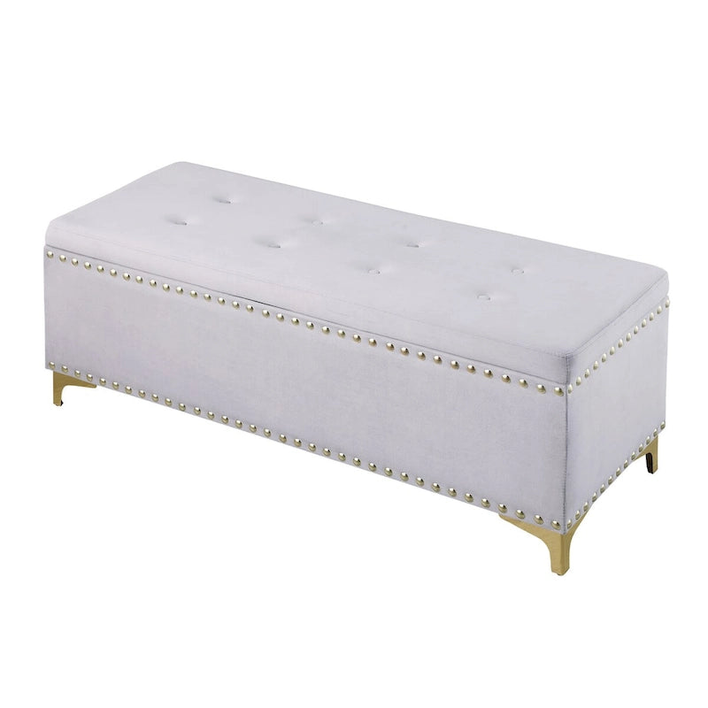 Grand ensemble de bancs de rangement, bancs combinés 2-en-1 avec garniture cloutée, bancs en velours capitonné avec pieds dorés, supporte 113 kg