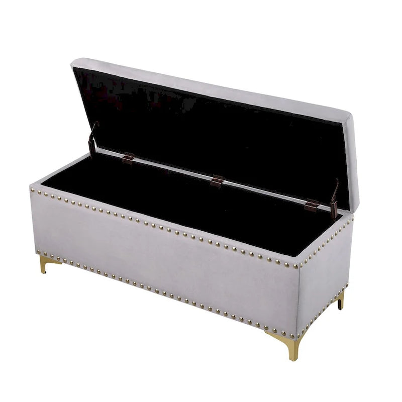 Grand ensemble de bancs de rangement, bancs combinés 2-en-1 avec garniture cloutée, bancs en velours capitonné avec pieds dorés, supporte 113 kg