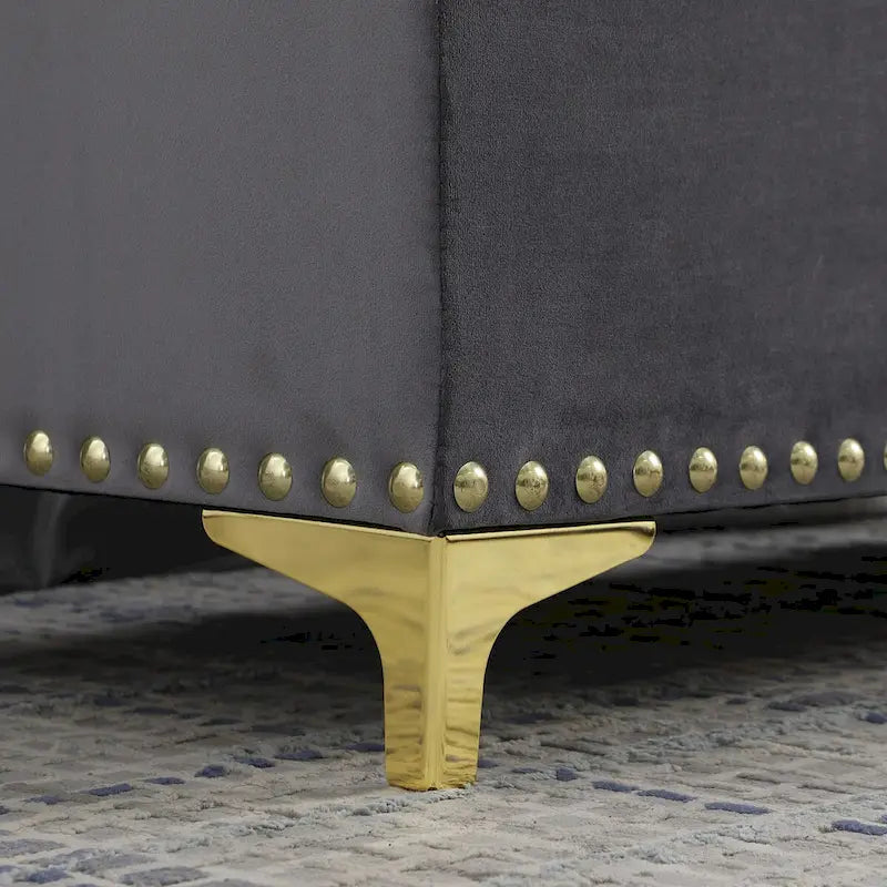 Grand ensemble de bancs de rangement, bancs combinés 2-en-1 avec garniture cloutée, bancs en velours capitonné avec pieds dorés, supporte 113 kg