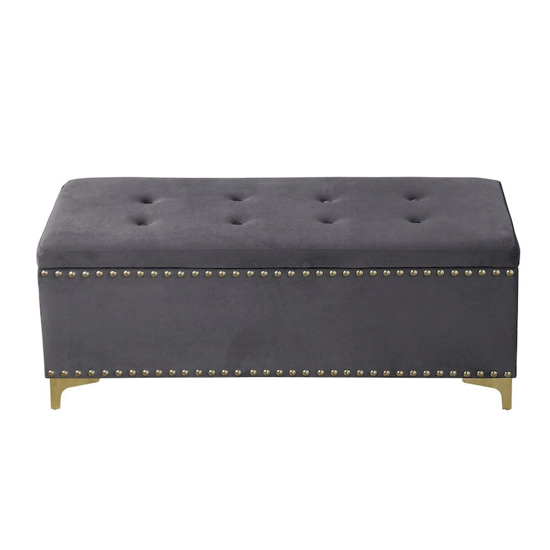 Grand ensemble de bancs de rangement, bancs combinés 2-en-1 avec garniture cloutée, bancs en velours capitonné avec pieds dorés, supporte 113 kg
