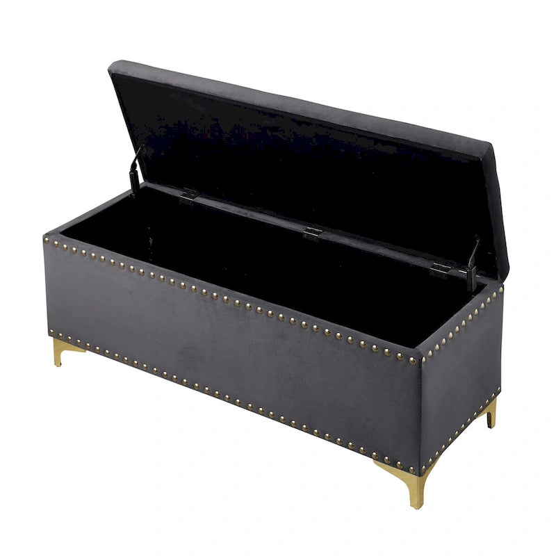 Grand ensemble de bancs de rangement, bancs combinés 2-en-1 avec garniture cloutée, bancs en velours capitonné avec pieds dorés, supporte 113 kg