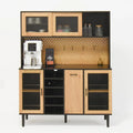 Buffet avec armoire de rangement et prise de courant de 150 cm, meuble de bar à café de style ferme avec casier à vin, garde-manger de cuisine